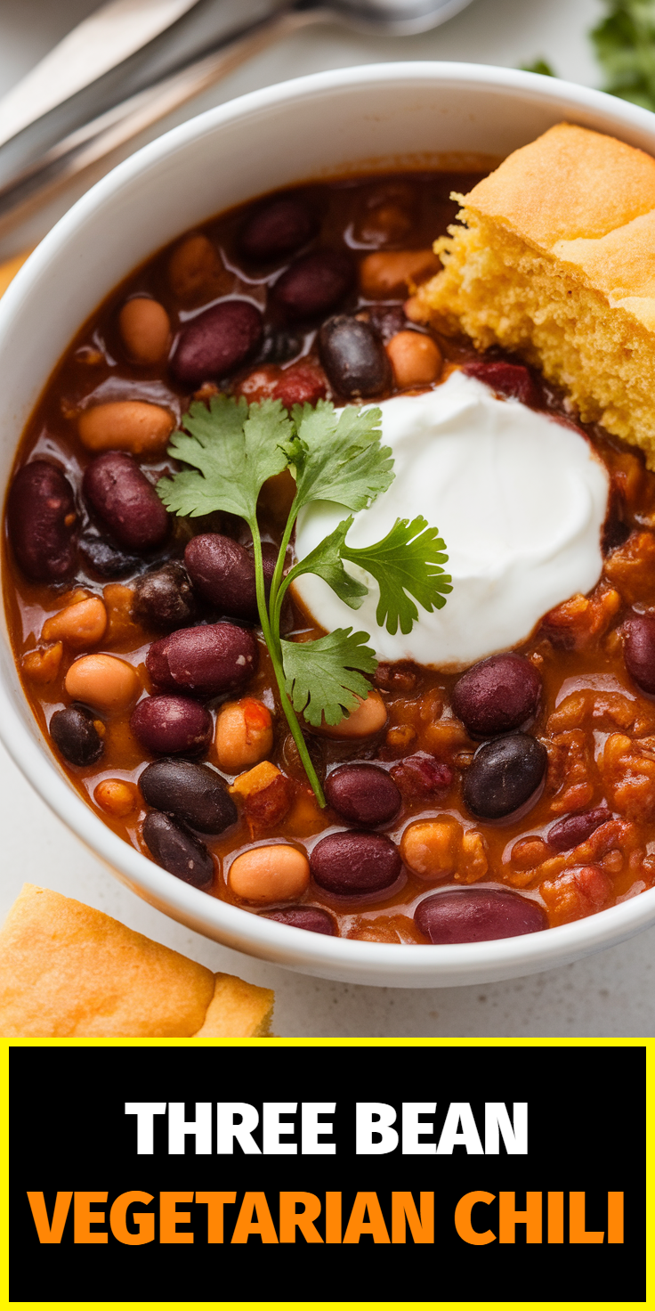 Pinterest Pin for Three Bean Vegetarian Chili