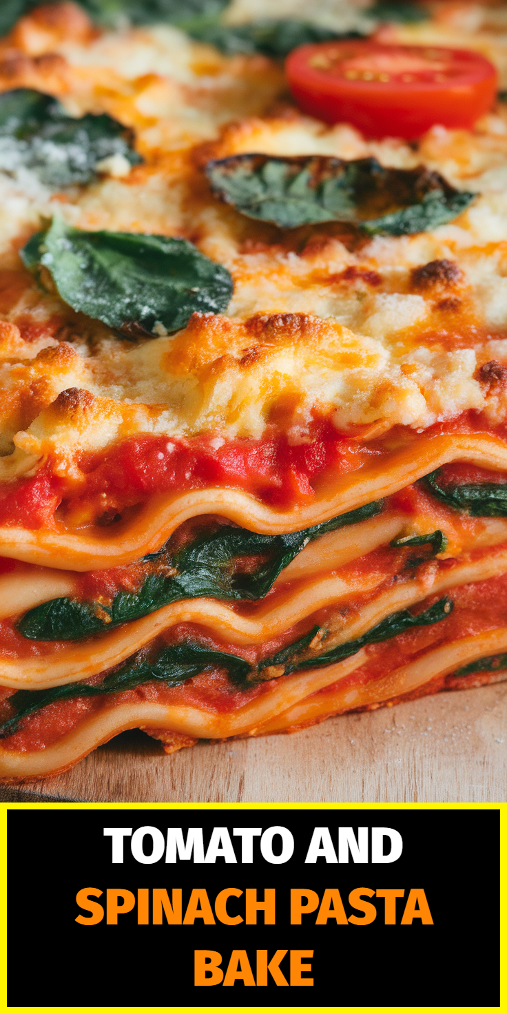 Pinterest Pin for Tomato and Spinach Pasta Bake