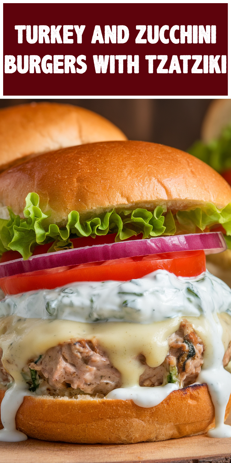 Pinterest Pin for Turkey and Zucchini Burgers with Tzatziki