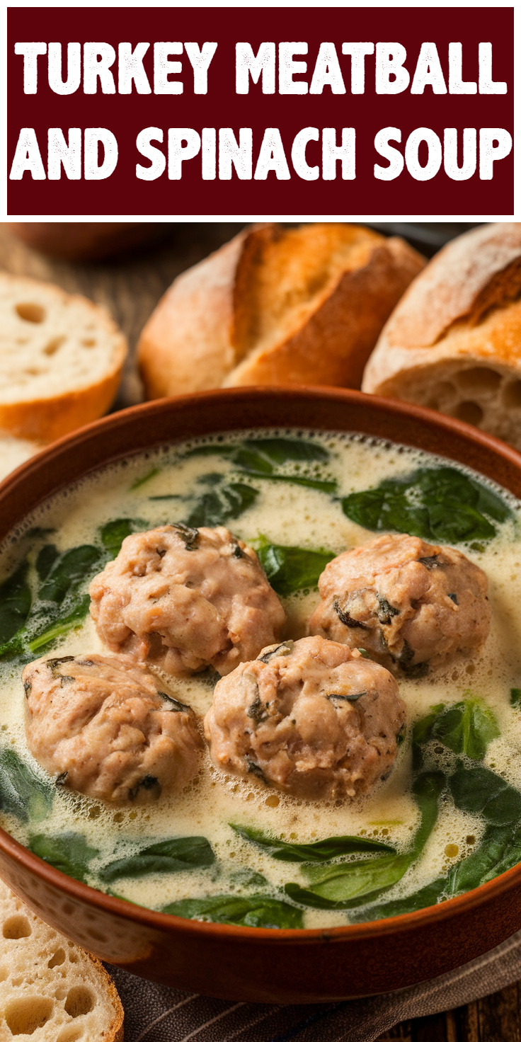 Pinterest Pin for Turkey Meatball and Spinach Soup