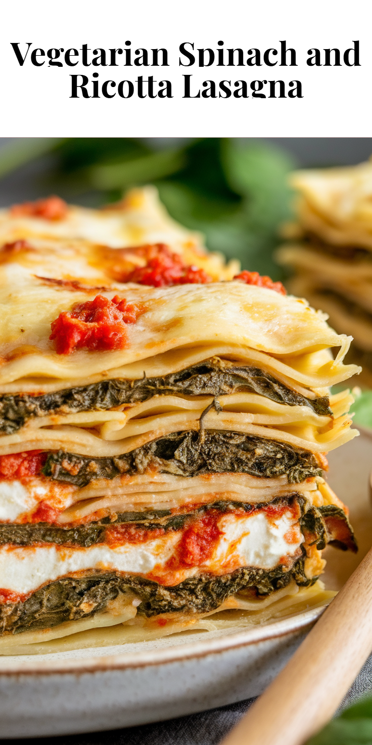 Pinterest Pin for Vegetarian Spinach and Ricotta Lasagna