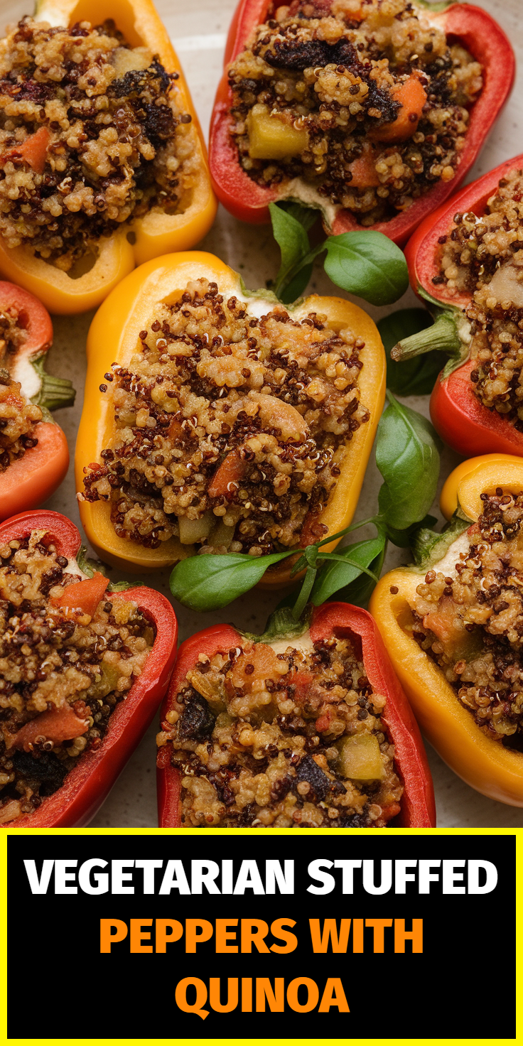 Pinterest Pin for Vegetarian Stuffed Peppers with Quinoa