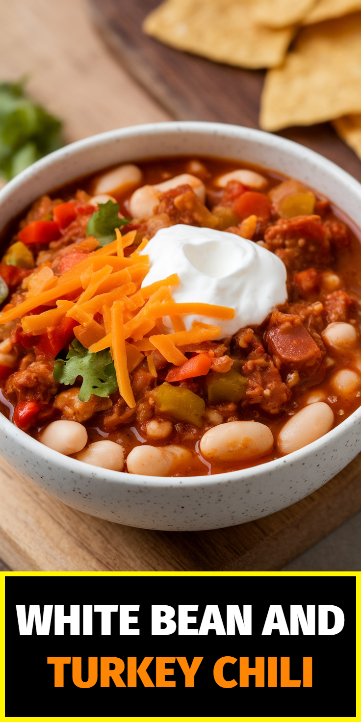 Pinterest Pin for White Bean and Turkey Chili