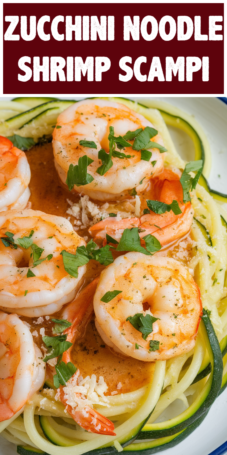 Pinterest Pin for Zucchini Noodle Shrimp Scampi