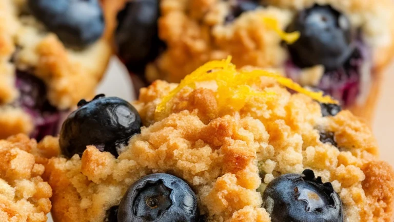 Bakery-Style Lemon Blueberry Muffins with Crunchy Cinnamon Streusel - Featured