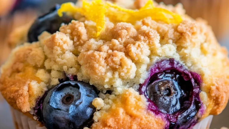 Bakery-Style Lemon Blueberry Muffins with Crunchy Cinnamon Streusel - Featured