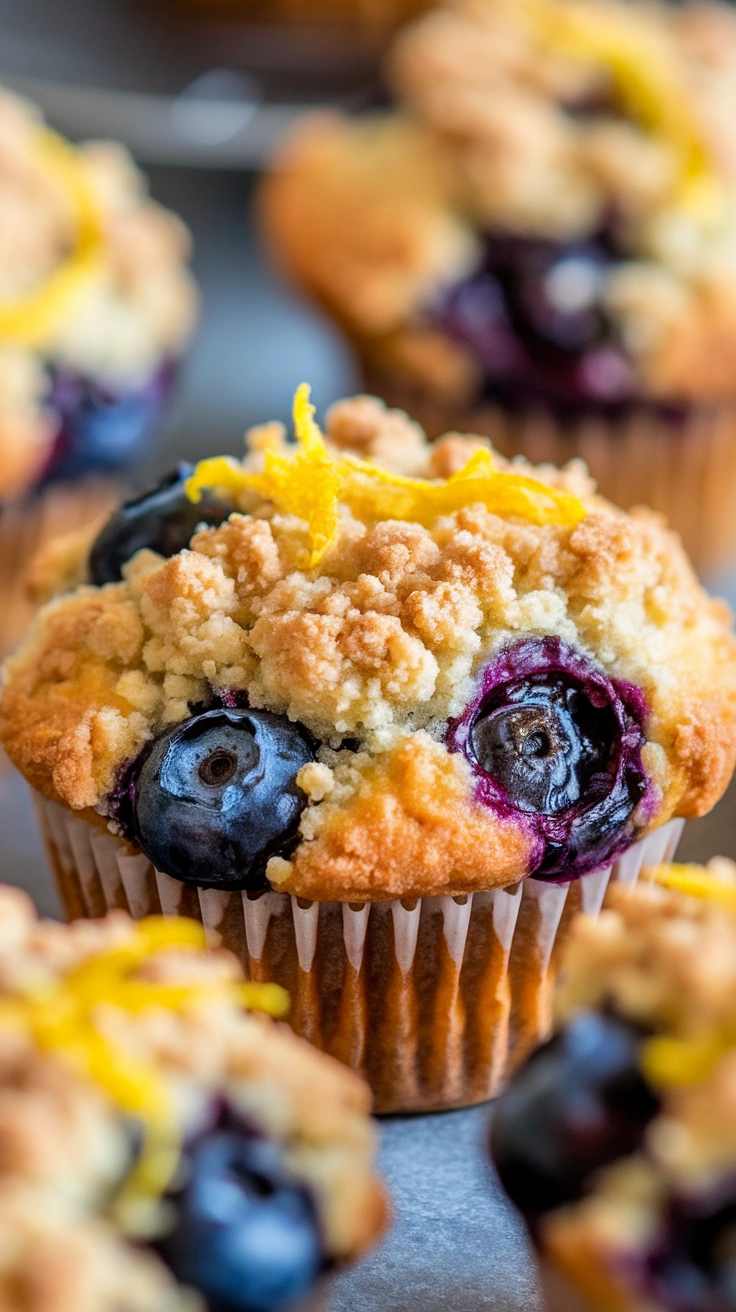 Bakery-Style Lemon Blueberry Muffins with Crunchy Cinnamon Streusel