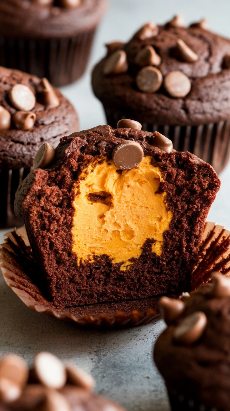 Chocolate Pumpkin Cheesecake Muffins