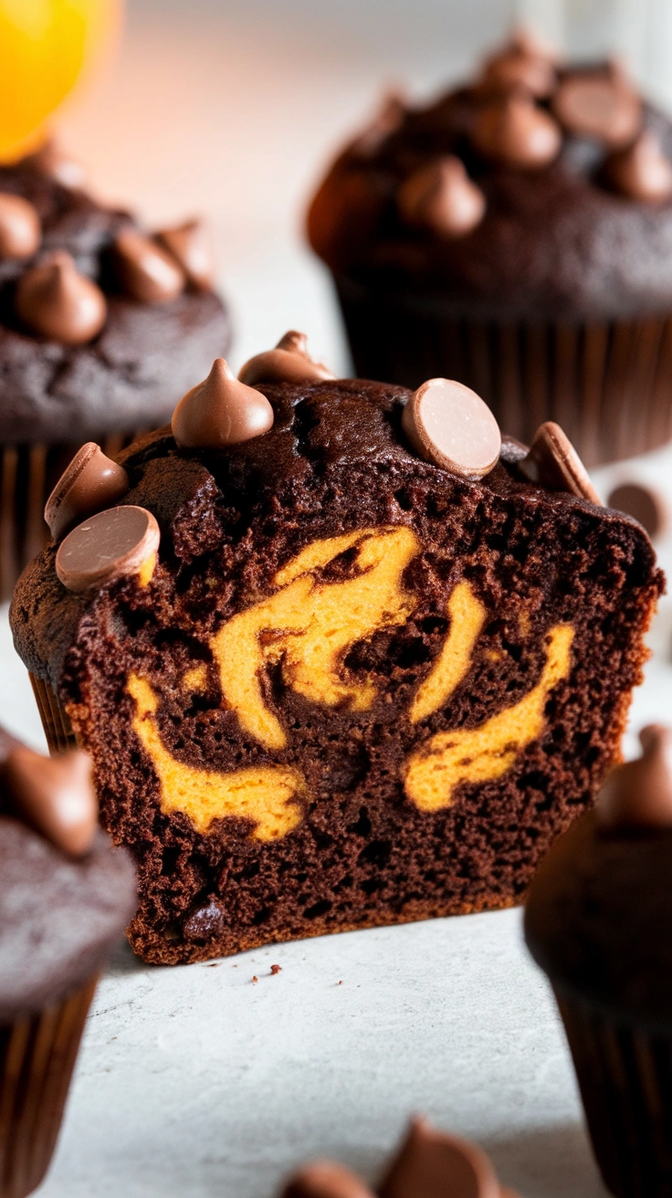 Chocolate Pumpkin Cheesecake Muffins