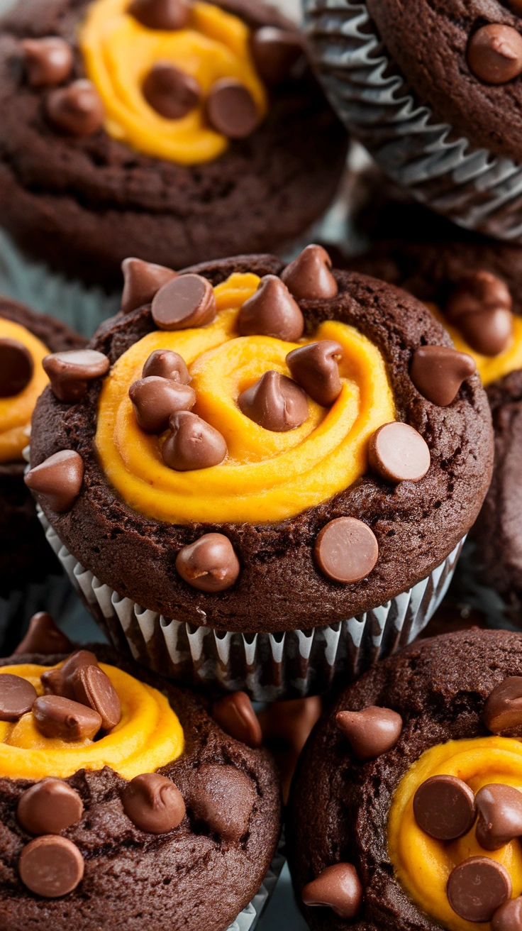 Chocolate Pumpkin Cheesecake Muffins