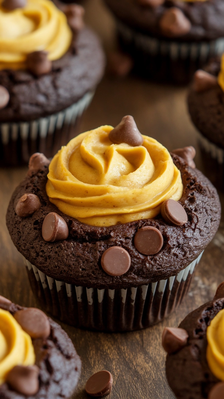 Chocolate Pumpkin Cheesecake Muffins