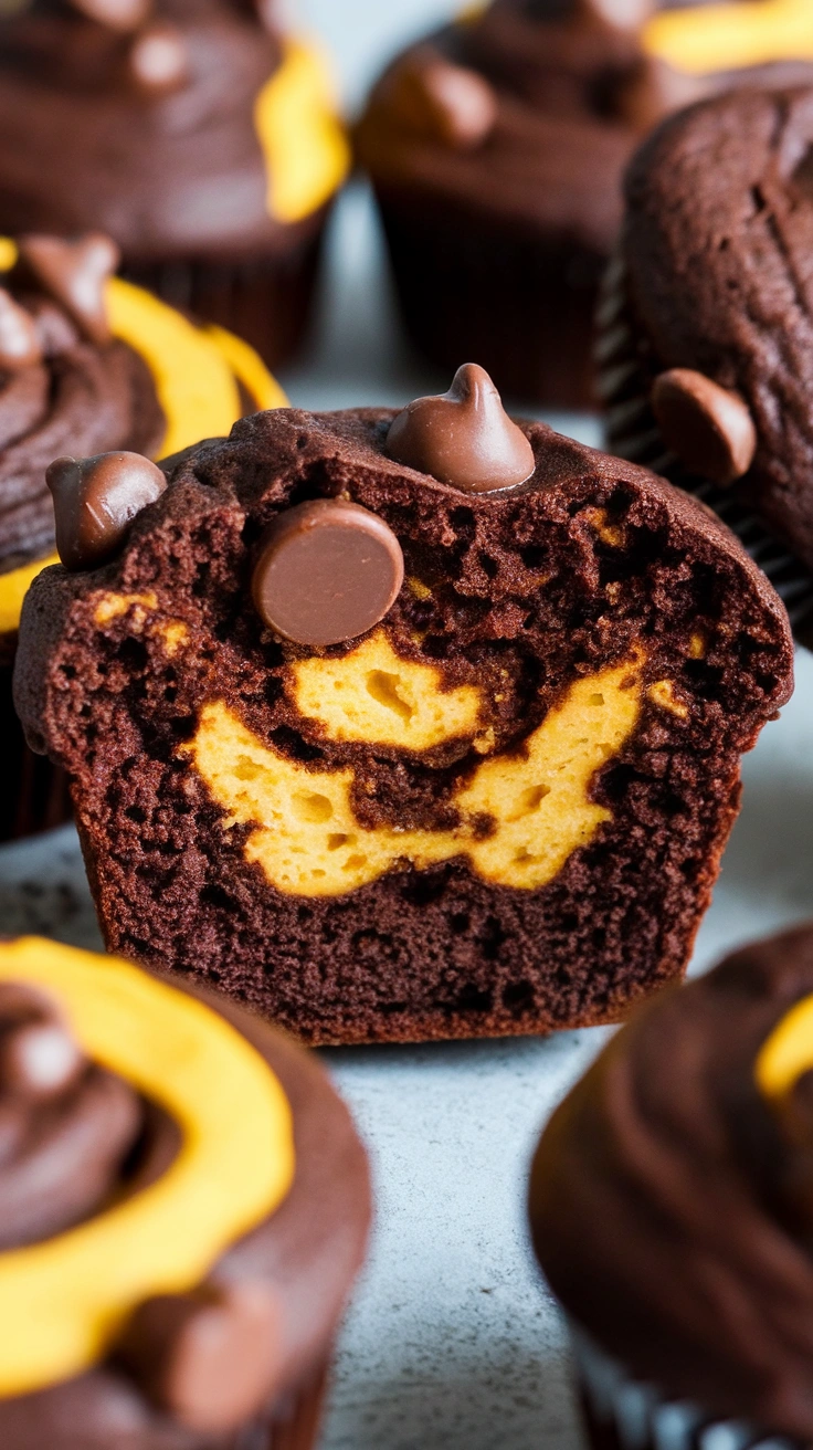 Chocolate Pumpkin Cheesecake Muffins