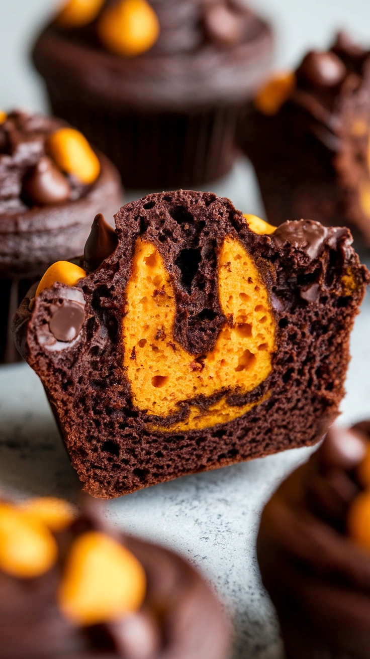 Chocolate Pumpkin Cheesecake Muffins