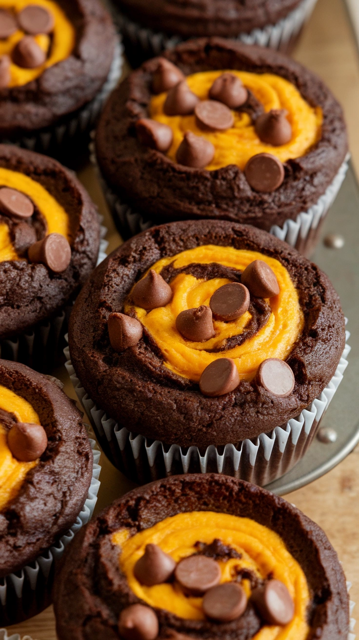 Chocolate Pumpkin Cheesecake Muffins