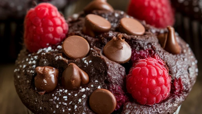 Chocolate Raspberry Breakfast Muffins - Featured