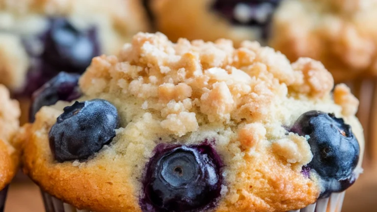 Low Carb Blueberry Muffins with Crumb Topping - Featured