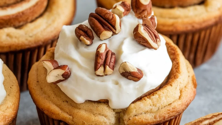 Pecan Cinnamon Roll Muffins with Cream Cheese Frosting - Featured