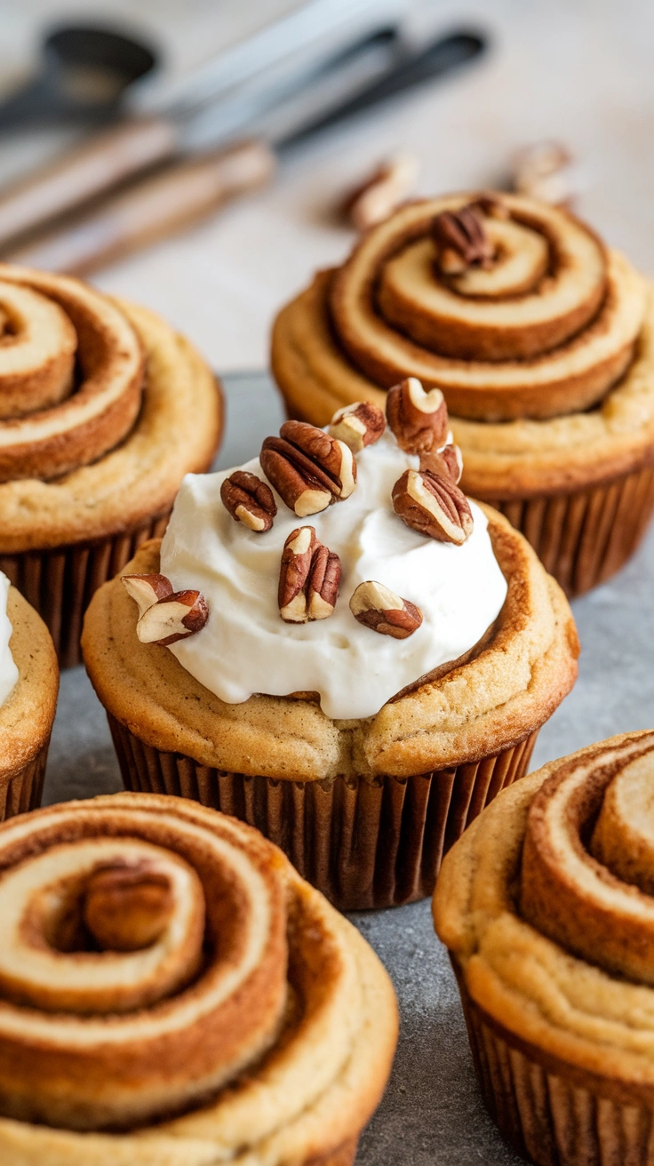 Pecan Cinnamon Roll Muffins with Cream Cheese Frosting