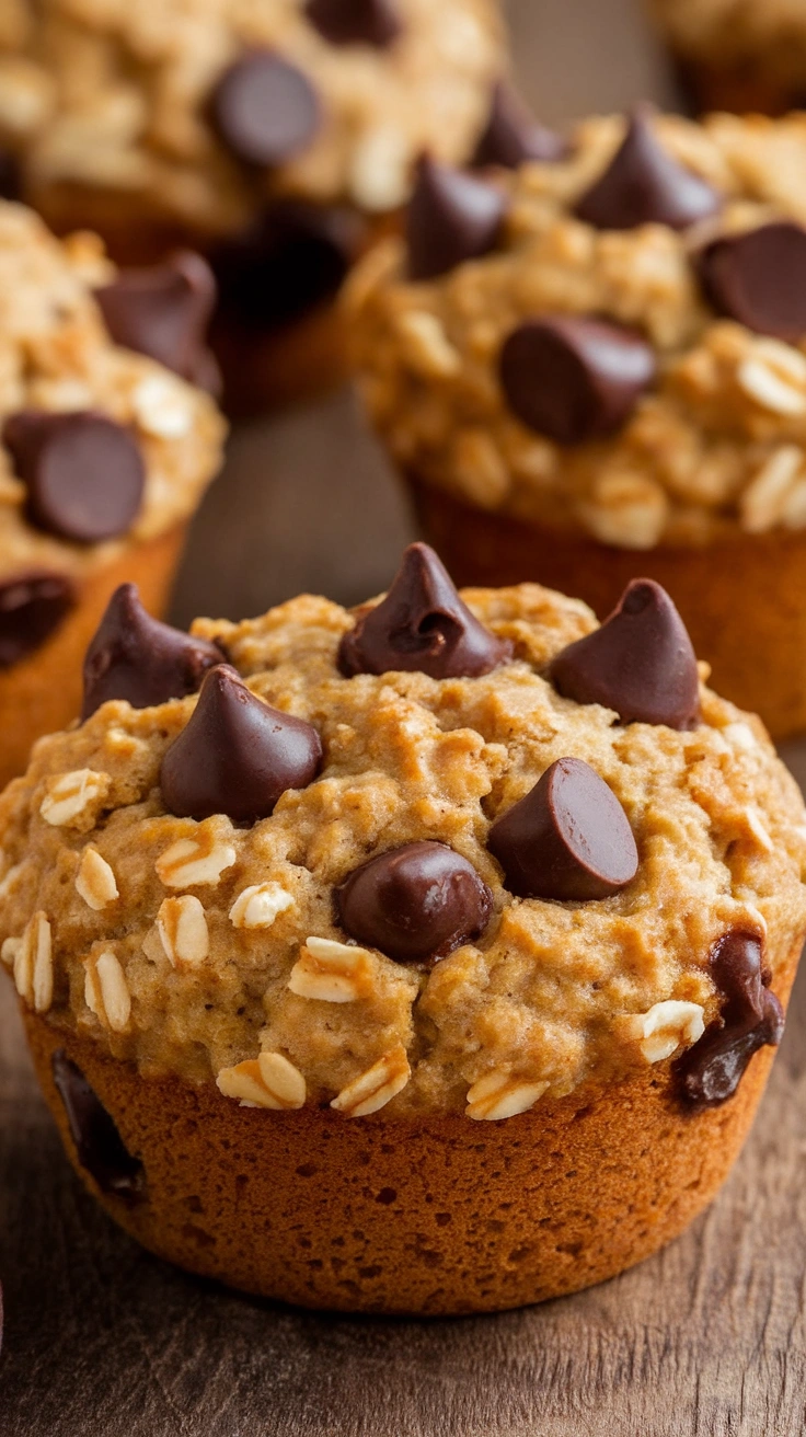 Vegan Banana Oatmeal Muffins with Chocolate Chips