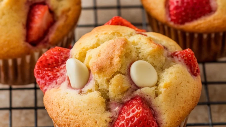 white chocolate and strawberry muffins - Featured