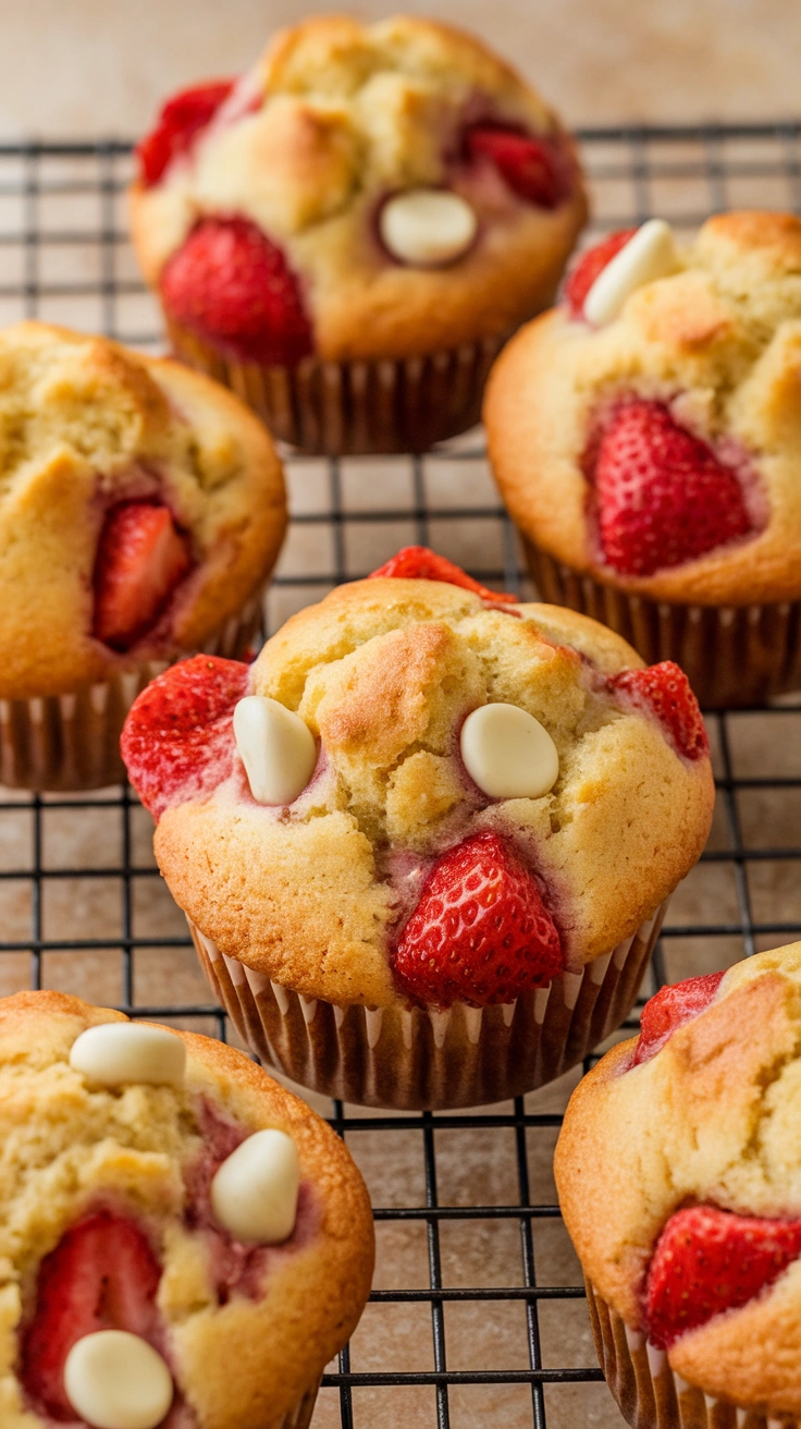 white chocolate and strawberry muffins