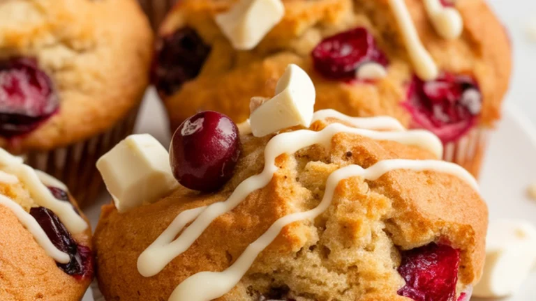White Chocolate Cranberry Sourdough Discard Muffins - Featured