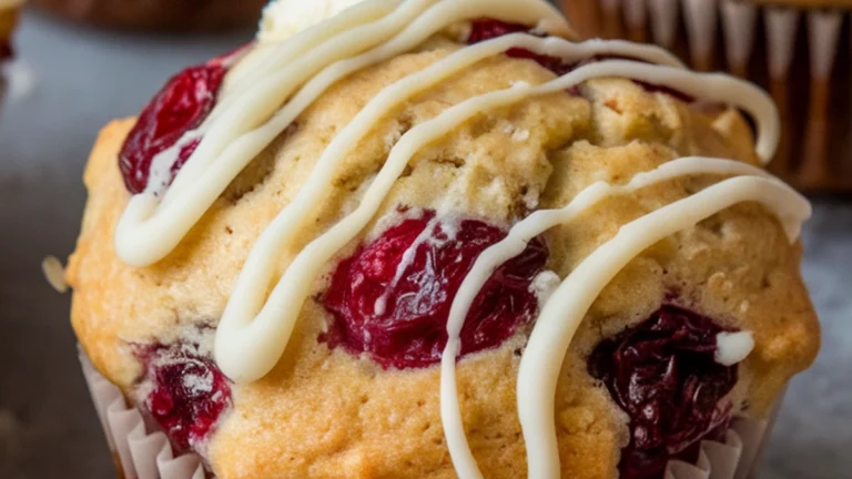 White Chocolate Cranberry Sourdough Discard Muffins - Featured