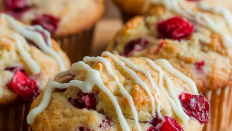 White Chocolate Cranberry Sourdough Discard Muffins - Featured