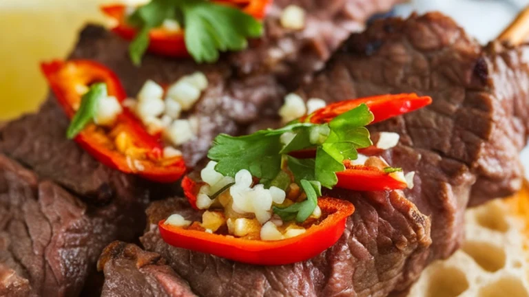 Beef Skewers with Baguette Slices - Featured